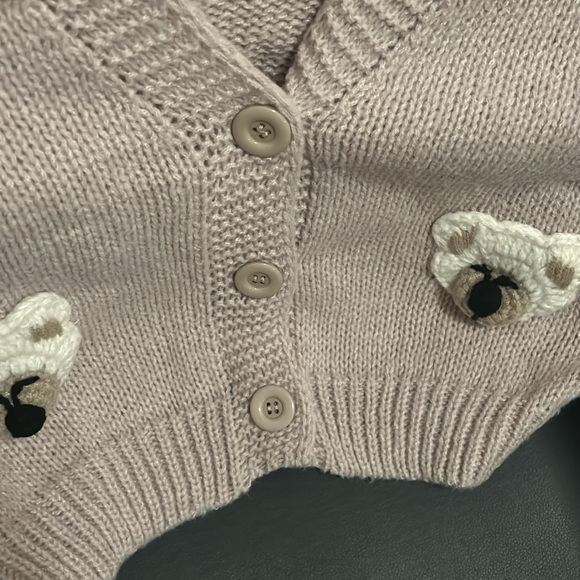 Adorable 3 button teddy bear cardigan 
Raised teddy bear heads 
New - Picture 5 of 9